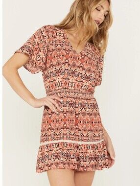 Idyllwind Miranda Lambert Blossom Flutter Sleeve Smocked Mini Dress Maroon
